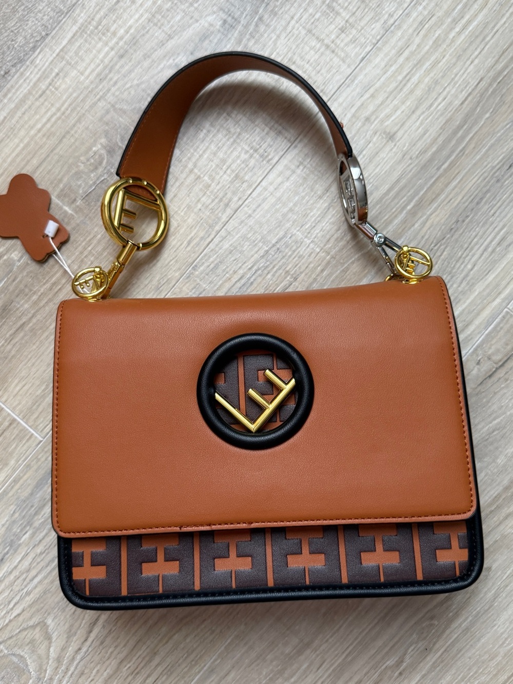 Mocha and dark Brown Leather Shoulder Bag with 2 removable straps NWOT